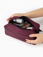 Косметичка на молнии дорожная, с ручкой, с сеткой, бордовая - Фото 2