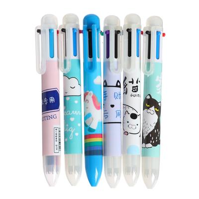 Ручка шариковая, автоматическая, 6-цветная, корпус с рисунком, МИКС