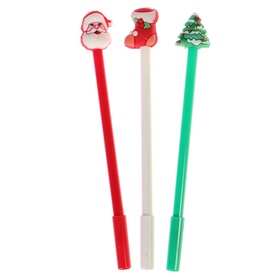 Ручка гелевая-прикол МИКС Дед Мороз/Елка/Носок для подарков (48 шт)