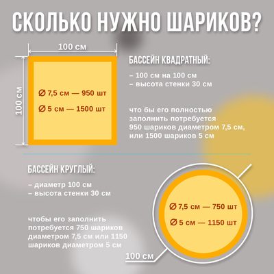 Шарики для сухого бассейна 150 шт, цвета: жёлтый, серый, белый, чёрный, прозрачный