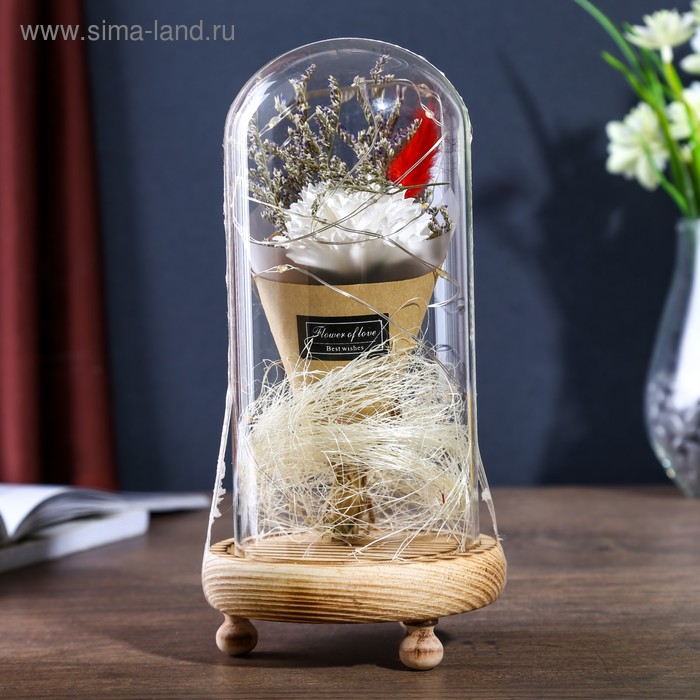 Фигурка светящаяся колба RISALUX «Астра белая», LED-ночник, 3ААА, 10×10×21 см - Фото 1