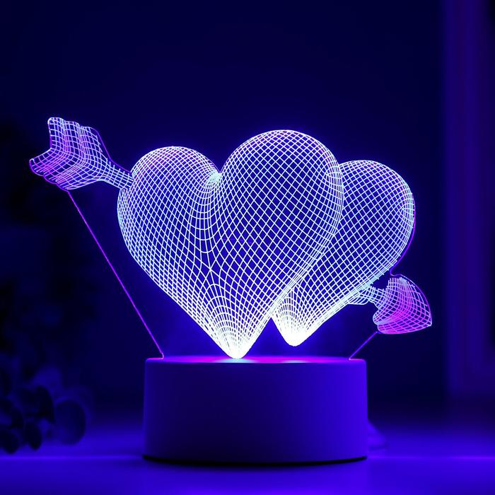 Светильник "Сердца" LED RGB от сети 9,5х18х15 см RISALUX - фото 1907014663