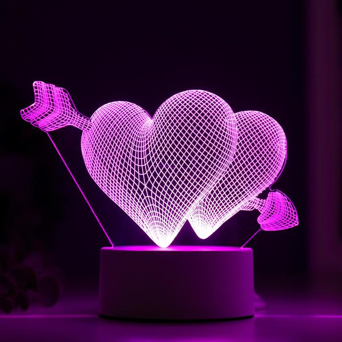 Светильник "Сердца" LED RGB от сети 9,5х18х15 см RISALUX - фото 1907014664