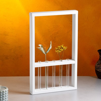 Кашпо деревянное 28×4.5×40 см с 5 колбами "Рамка Экстра", белый Дарим Красиво