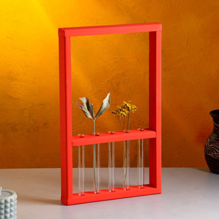 Кашпо деревянное 28×4.5×40 см с 5 колбами "Рамка Экстра", красный Дарим Красиво - Фото 1