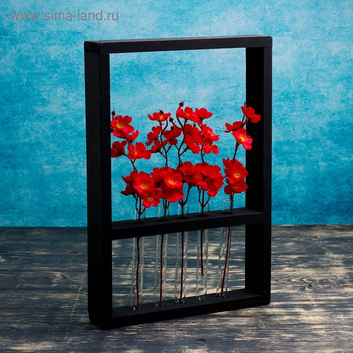 Кашпо деревянное 28×4.5×40 см с 5 колбами "Рамка Экстра", чёрный Дарим Красиво - Фото 1