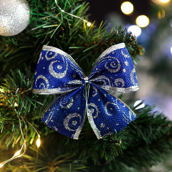 Бант новогодний, праздничный "Фейерверк", синий, 11 х 9 см - Фото 1