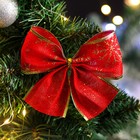 Бант новогодний, праздничный "Снегопад", красно-золотой, 14 х 10 см - Фото 2