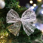 Бант новогодний, праздничный "Боке", серебреный, 14 х 10 см - Фото 2