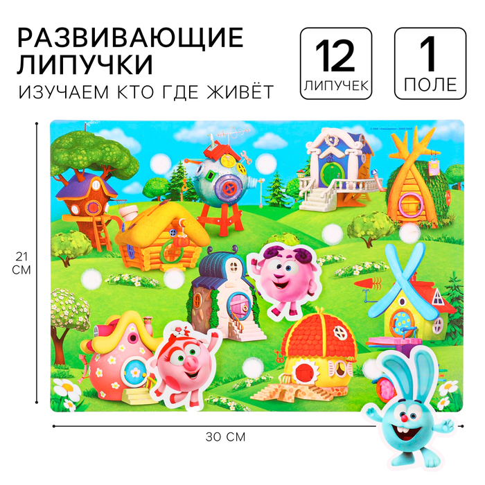 Игра развивающая на липучках «Изучаем кто где живет», Смешарики - Фото 1