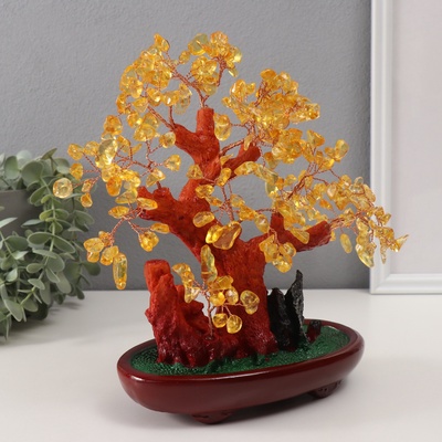 Сувенир бонсай "Янтарное денежное дерево" 252 камня 25х22х11 см