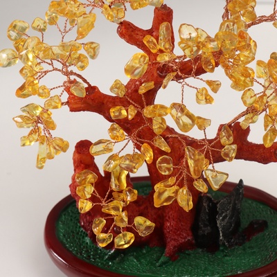 Сувенир бонсай "Янтарное денежное дерево" 252 камня 25х22х11 см