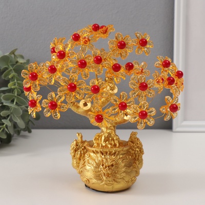 Бонсай декоративный «Цветочное денежное дерево в мешке с драконами», 42 цветка, 18×18×7.5 см