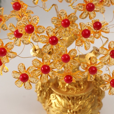 Сувенир бонсай "Цветочное денежное дерево в мешке с драконами" 35 цветов 18х18х7,5 см