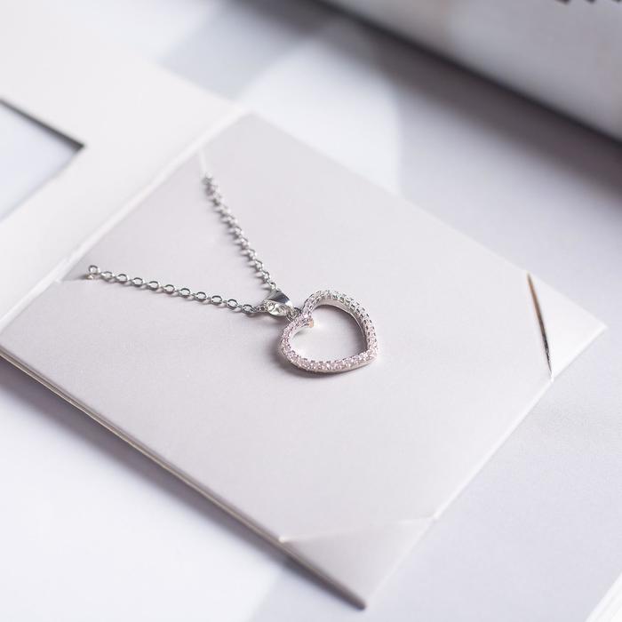 Кулон «Подари счастье» циркон, сердце, белый в серебре, 45 см - Фото 1