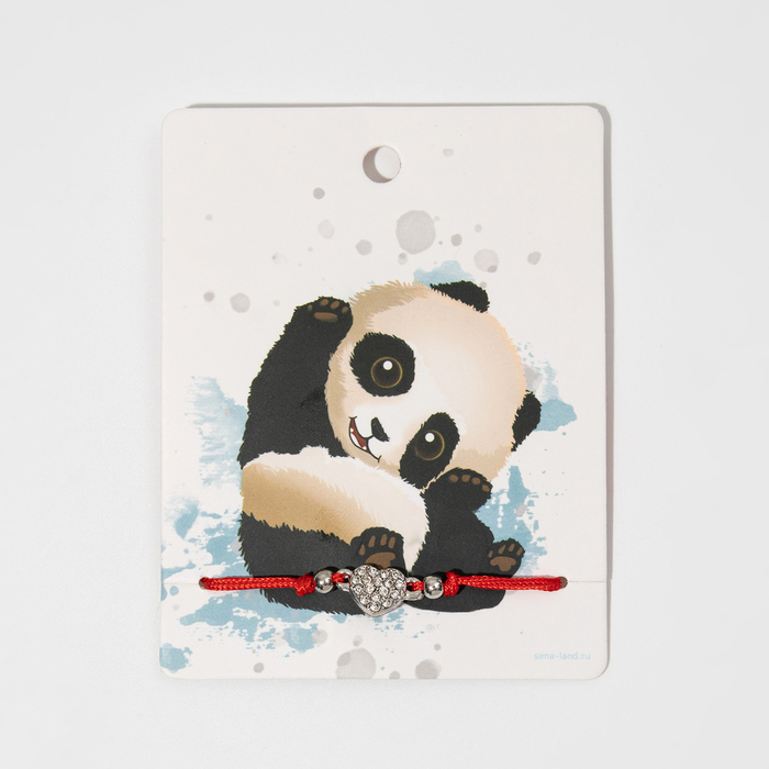 Браслет «Красная нить» сердце, белый в серебре, 6 см - Фото 1