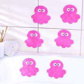 Набор мини-ковриков для ванны на присосках Доляна «Медуза», 11×12 см, 6 шт, цвет МИКС Ош