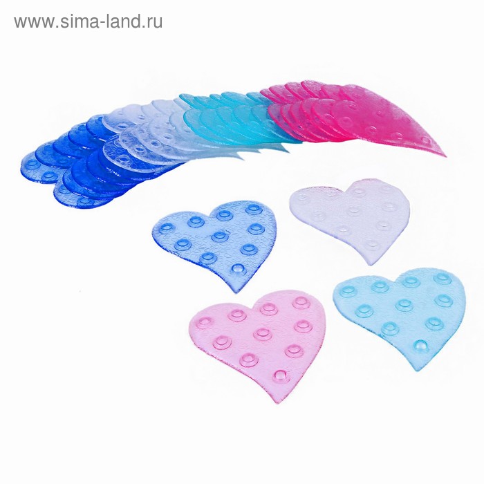 Набор мини-ковриков для ванны на присосках Доляна «Сердце», 13×8 см, 6 шт, цвет МИКС - Фото 1