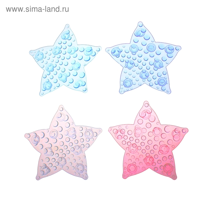 Набор мини-ковриков для ванны на присосках Доляна «Звезда прозрачная», 12×11 см, 6 шт, цвет МИКС - Фото 1