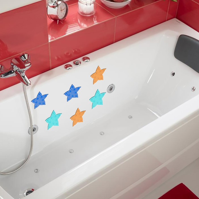 Набор мини-ковриков для ванны на присосках Доляна «Звезда», 10×10 см, 6 шт, цвет МИКС - фото 1896493765