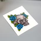 Татуировка на тело "Череп с синими розами" - Фото 2