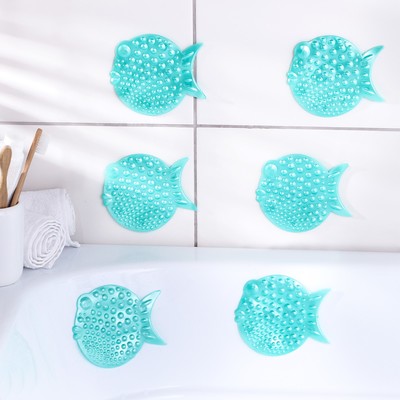 Набор мини-ковриков для ванны на присосках Доляна «Рыбка-шар», 10×11 см, 4 шт, цвет МИКС