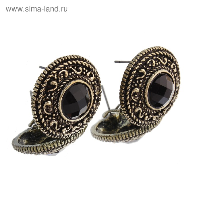 Серьги ассорти «Круг» ажур, цвет красно-синий в чернёном серебре - Фото 1