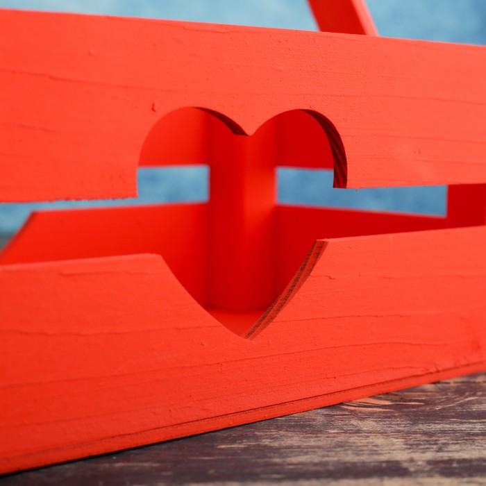 Кашпо деревянное 24.5×13.5×9 см "Двушка Лайт" реечное, сердце, красный Дарим Красиво - фото 1901165907