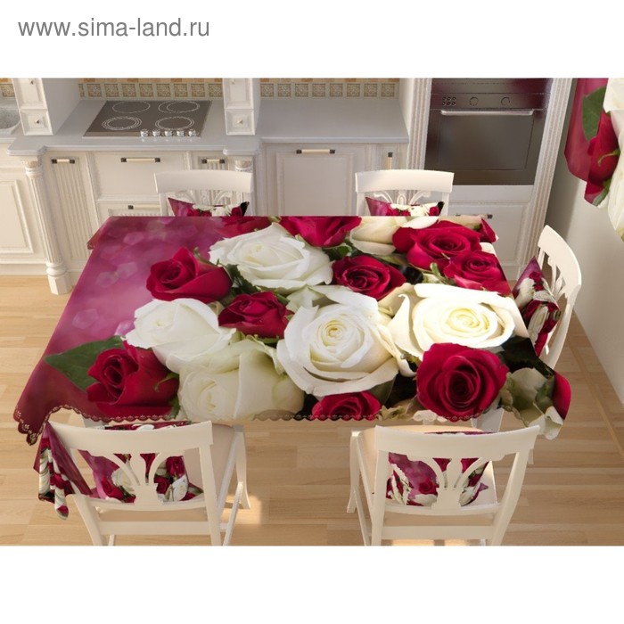 Фотоскатерть «Бело-бордовый букет роз», размер 145 × 145 см, габардин - Фото 1