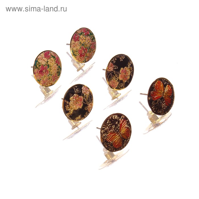 Серьги с эмалью «Утренний восток», 3 пары - Фото 1