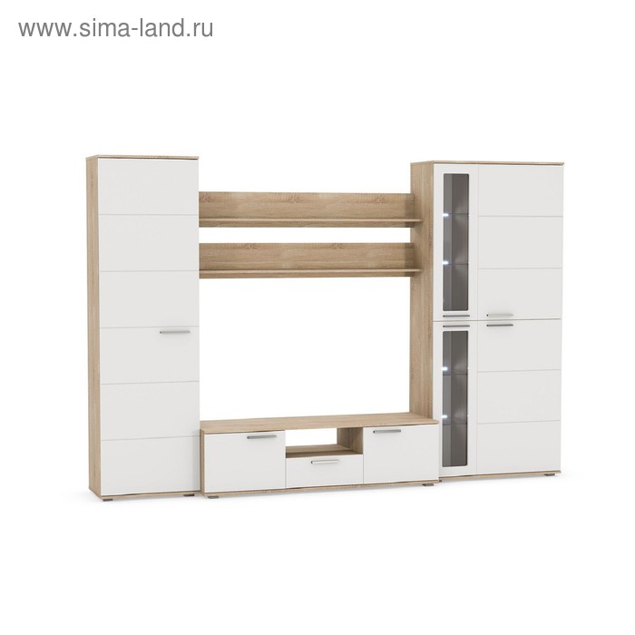 Стенка для гостиной «Интеро», цвет дуб Сонома, белый глянец - Фото 1