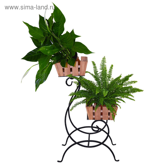 Подставка 59-702 на 2 цветка (металл+дерево) - Фото 1