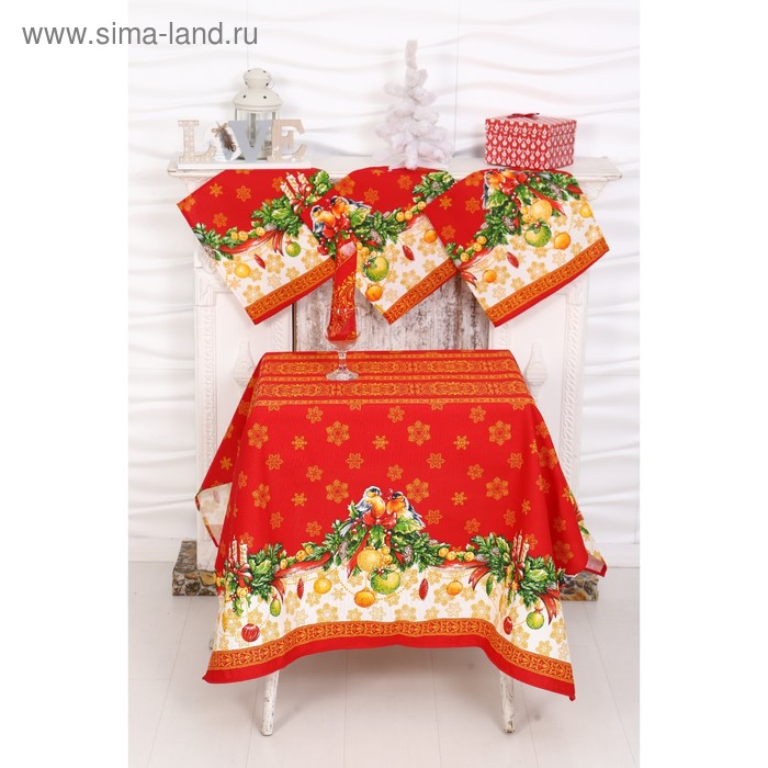 Столовый набор рогожка DomoVita Рождество скатерть 150х180 6 салф 30х30 см, хлопок, 170 г/м2   44298 - Фото 1