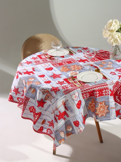 Скатерть новогодняя рогожка DomoVita Чудеса 150×150 см, хл100%, 170 г/м²
