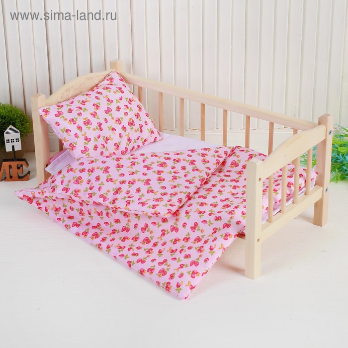 Постельное бельё для кукол «Земляничка на розовом», простынь, одеяло, подушка - Фото 1