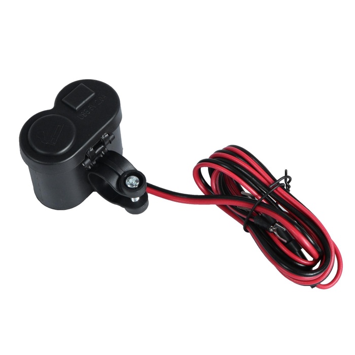 Зарядное устройство на руль мотоцикла, с тумблером, USB + прикуриватель, провод 120 см - Фото 1