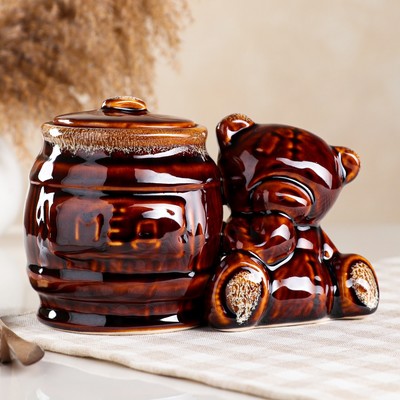 Бочонок "Мишка с мёдом", коричневый, керамика, 0.7 л