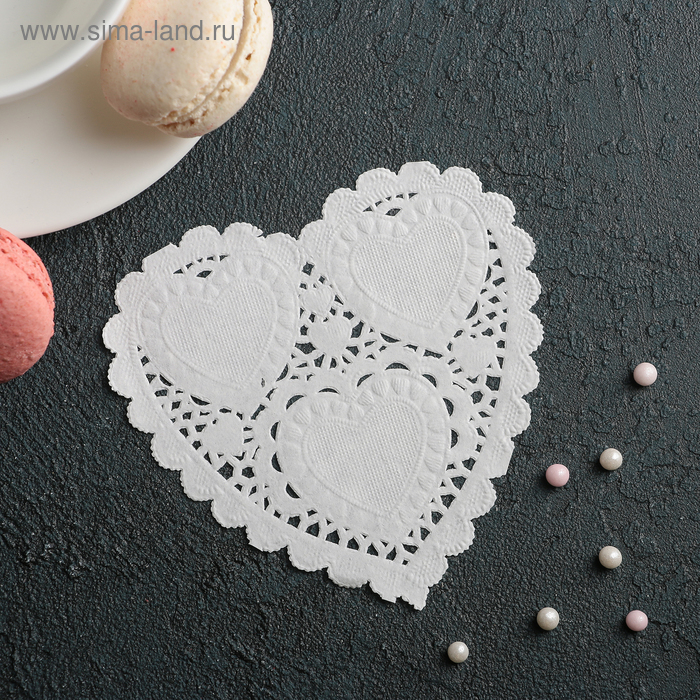 Салфетка для торта и десерта 10×10 см "Ажурное сердце", цвет белый - Фото 1