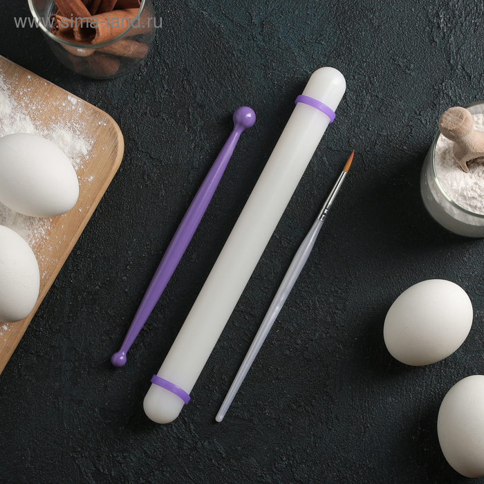 Набор кондитерский 3 предмета скалка 23 см кисточка 18 см стек двусторонний 17 см 301₽