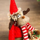 Кукла интерьерная "Лосик в красном свитере на санках" 19х17х32 см - Фото 5