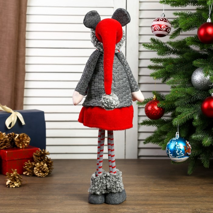 Кукла интерьерная "Серая мышка в красной юбке и колпаке" 63х13х16 см - фото 1884941253
