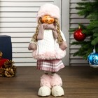 Кукла интерьерная "Девочка в розовом меховом колпаке и юбке плиссе" 44х15х9 см - фото 8840482