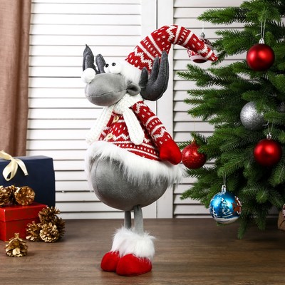 Кукла интерьерная "Лосик в шубке с зимними узорами" 56х19х20 см