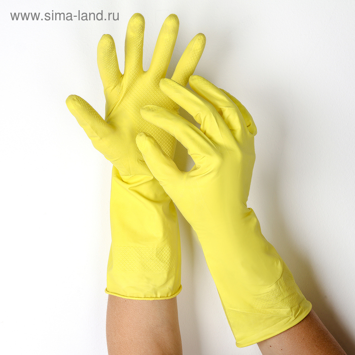 Перчатки резиновые с внутренним хлопковым напылением «Др. Клин», размер L, пара 33 гр, цвет жёлтый - Фото 1