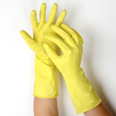 Перчатки резиновые с внутренним хлопковым напылением «Др. Клин», размер M, пара 33 гр, цвет жёлтый