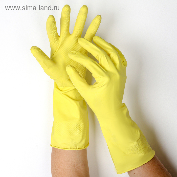 Перчатки резиновые с внутренним хлопковым напылением «Др. Клин», размер M, пара 33 гр, цвет жёлтый - Фото 1