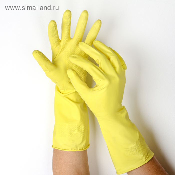 Перчатки резиновые с внутренним хлопковым напылением «Др. Клин», размер XL, пара 33 гр, цвет жёлтый - Фото 1
