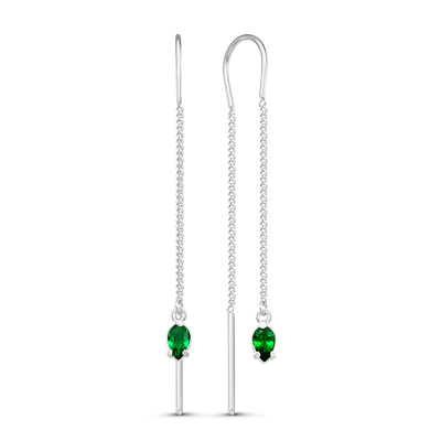 Серьги висячие «Капелька», посеребрение, цвет зелёный