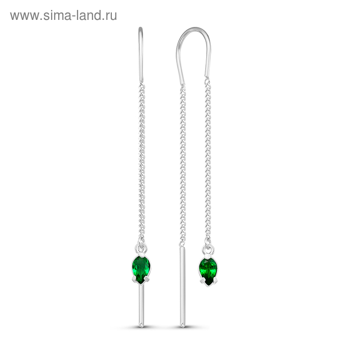 Серьги висячие «Капелька», посеребрение, цвет зелёный - Фото 1