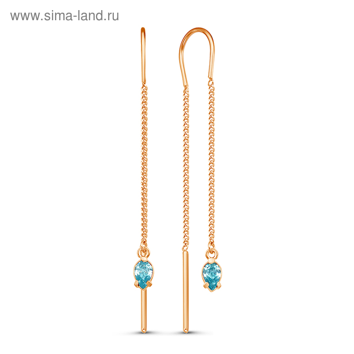 Серьги висячие «Капелька», позолота, цвет голубой - Фото 1